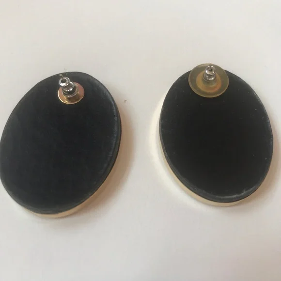 Vintage 80s Earrings, Leather or Vegan Leather Oval Gold Purple Orange Pink Blue - Picture 4 of 7